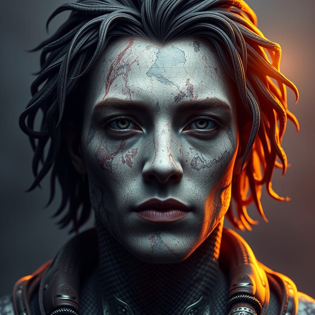 Granite Faced Figure in Dramatic Lighting