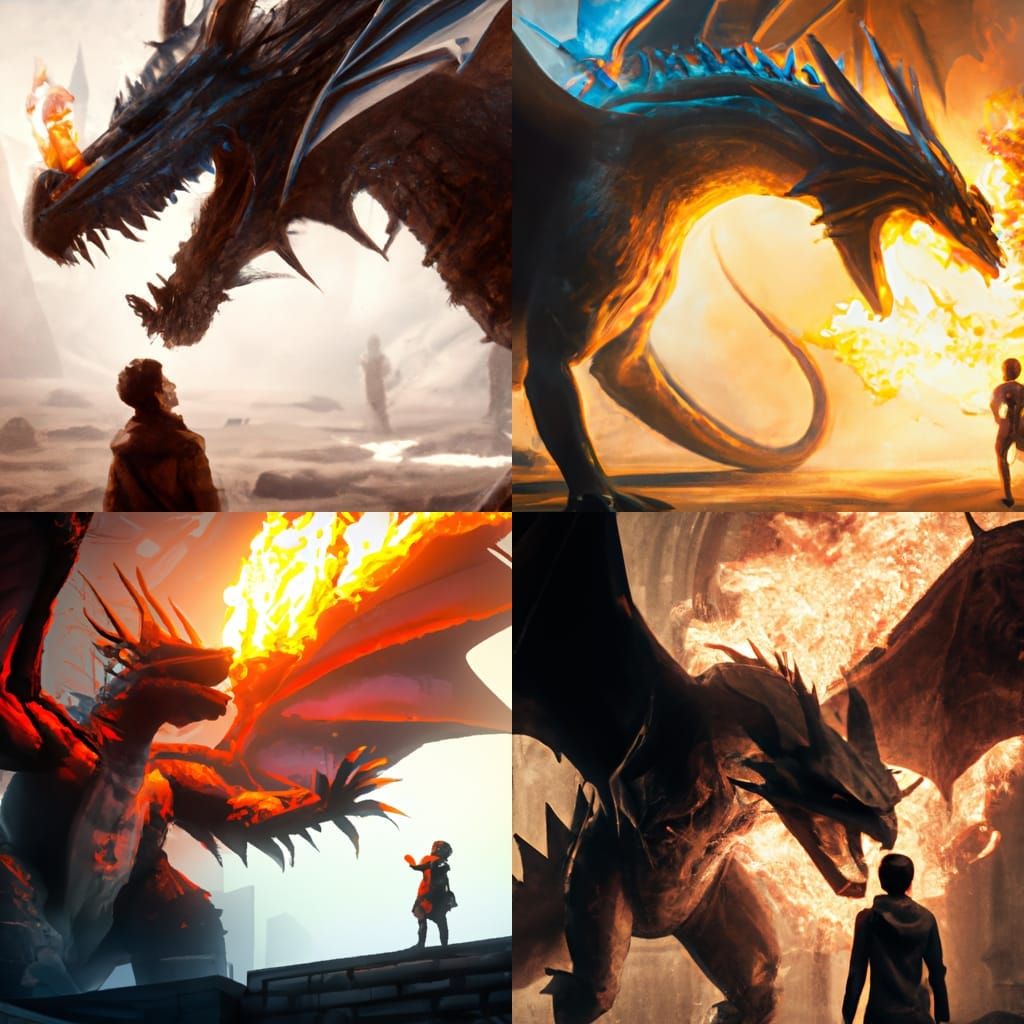 Epic Dragon Confrontation in Dark Fantasy Style