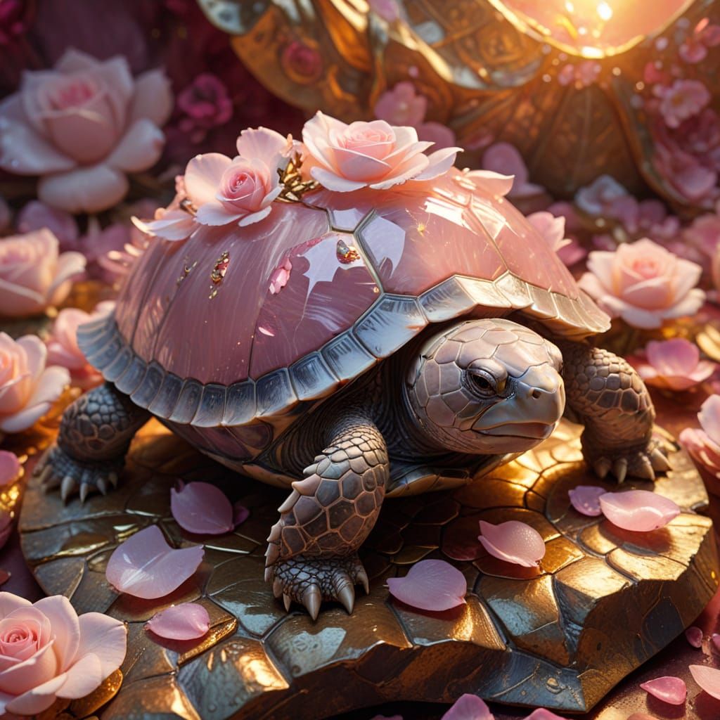 Rose Quartz Turtle in Vibrant Oil Painting Style