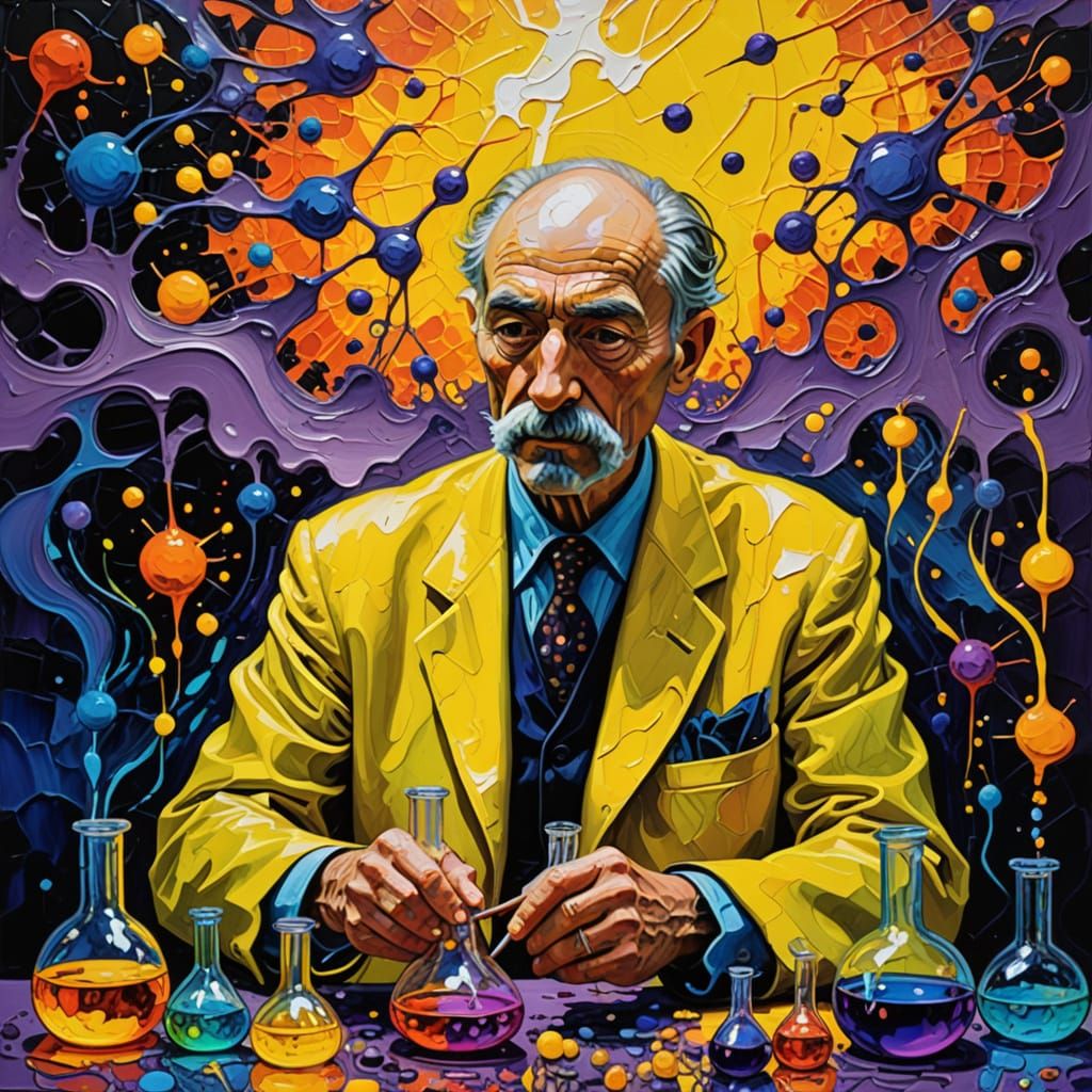 Dr. Hofmann's Psychedelic Lab: An Impasto Oil Painting