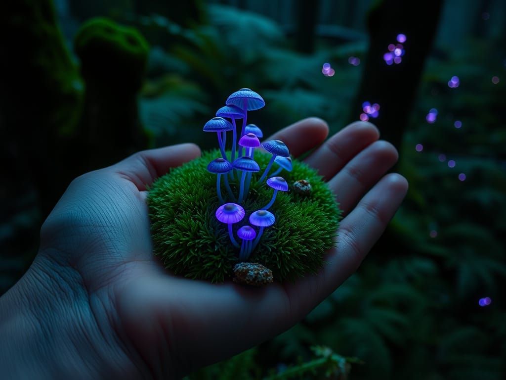 Glowing Mushrooms in Velvety Moss