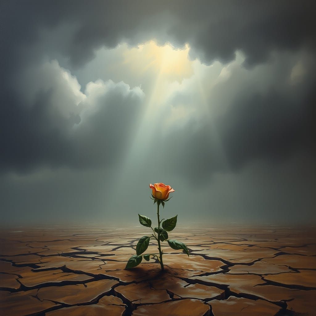 Melancholy Rose on Cracked Earth, Ethereal Glow