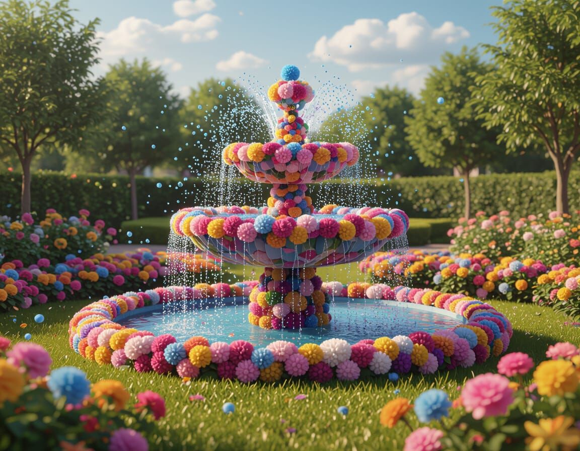 a Pom-Pom Garden with a PomPom fountain