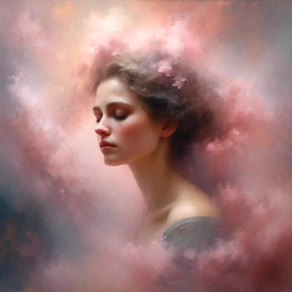 Woman in Smoke: Oil Painting with Soft Lighting