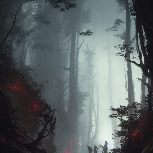 Dark Fantasy Landscape in Volumetric Lighting