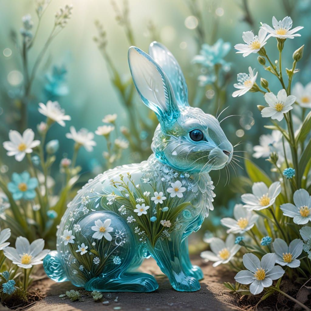 Whimsical Springtime Easter Bunny in Vibrant Turquoise and P...