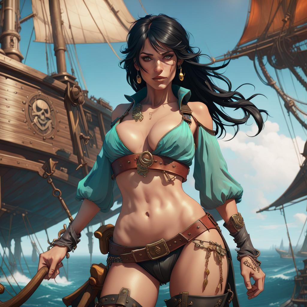 Detailed Pirate Concept Art in Orange and Teal