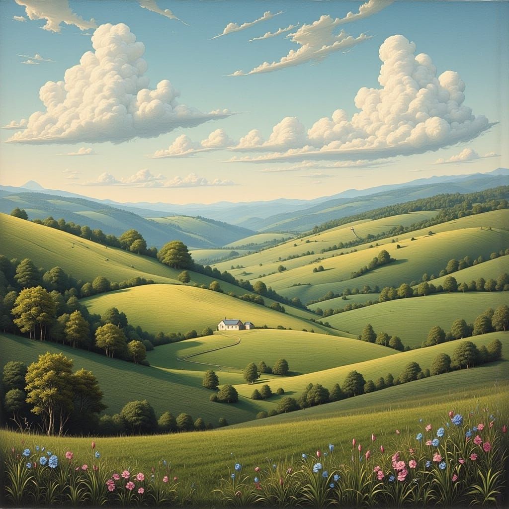 Peaceful Rolling Hills Landscape in Romantic Style