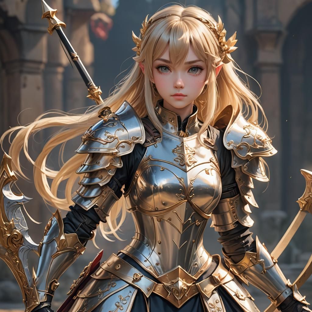 Anime Princess in Armor with Bow