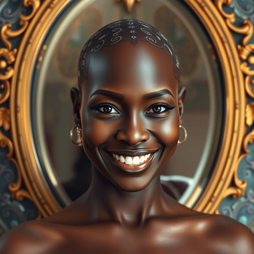 Regal Black Woman Embracing Her Bald Head with Confidence an...