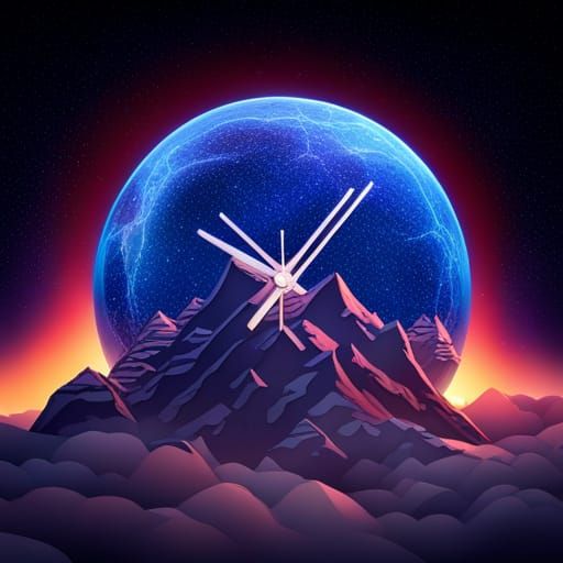 Intricate Clock with Nebula Sky in Digital Painting