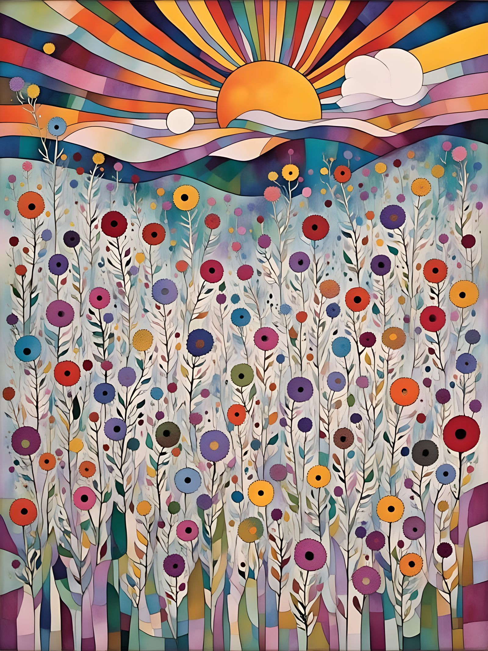 Surreal Flower Field in Sixties Style