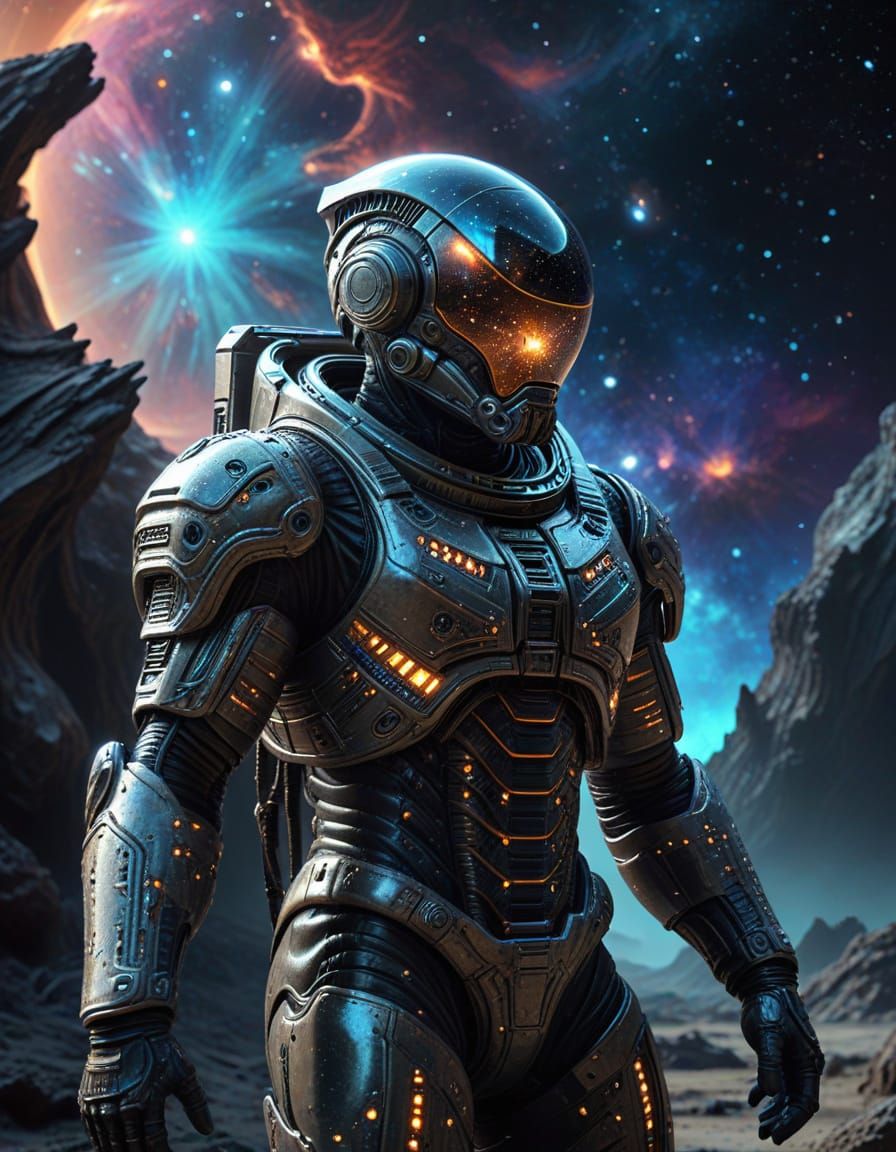 Astronaut Gazing at Nebula on Alien Planet