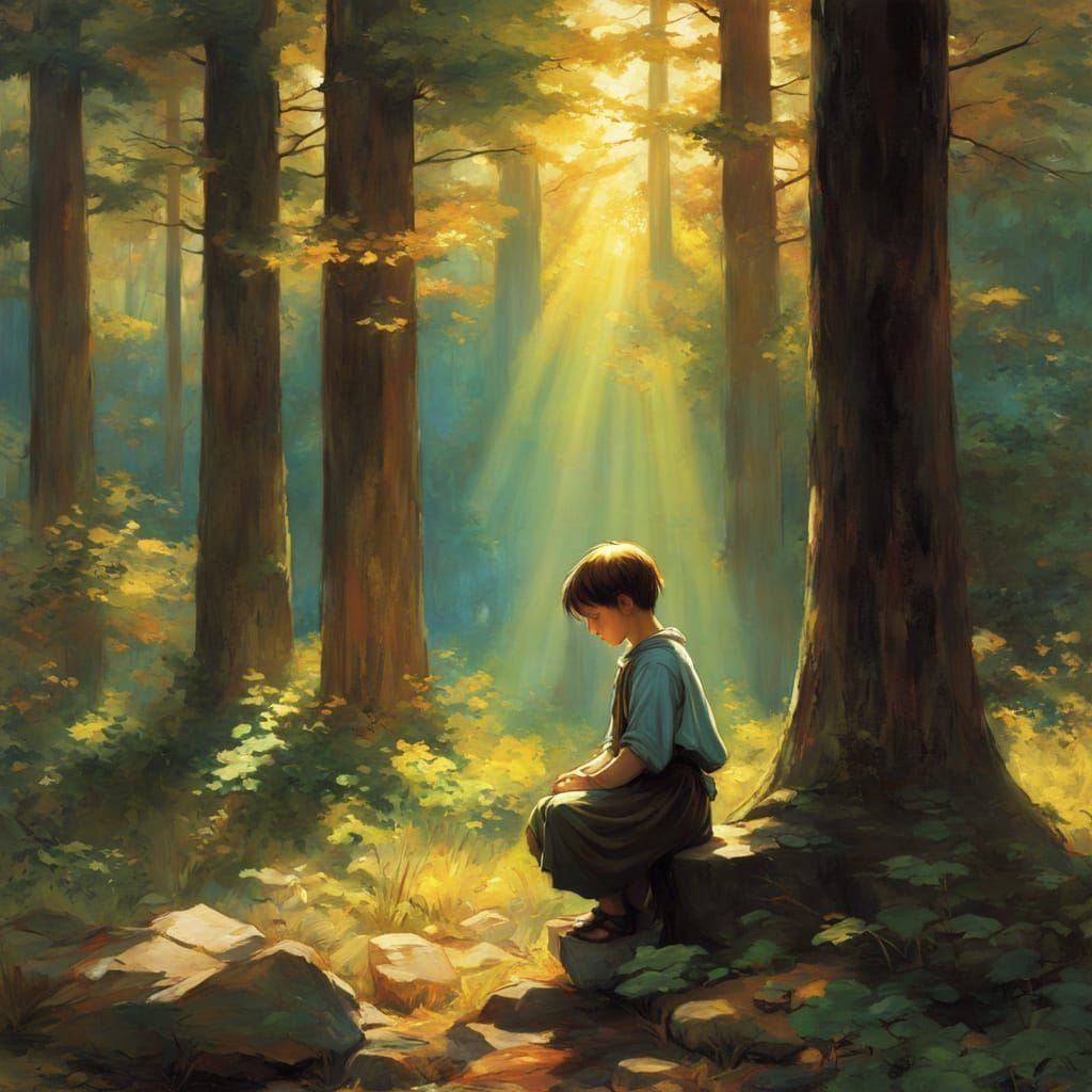 Radiant Paladin Prayer in Sunlit Forest