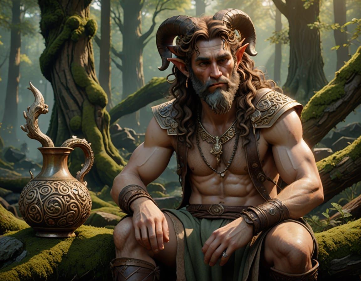 Surreal Satyr in Woodland Solitude, Classic Graeco-Roman Sty...