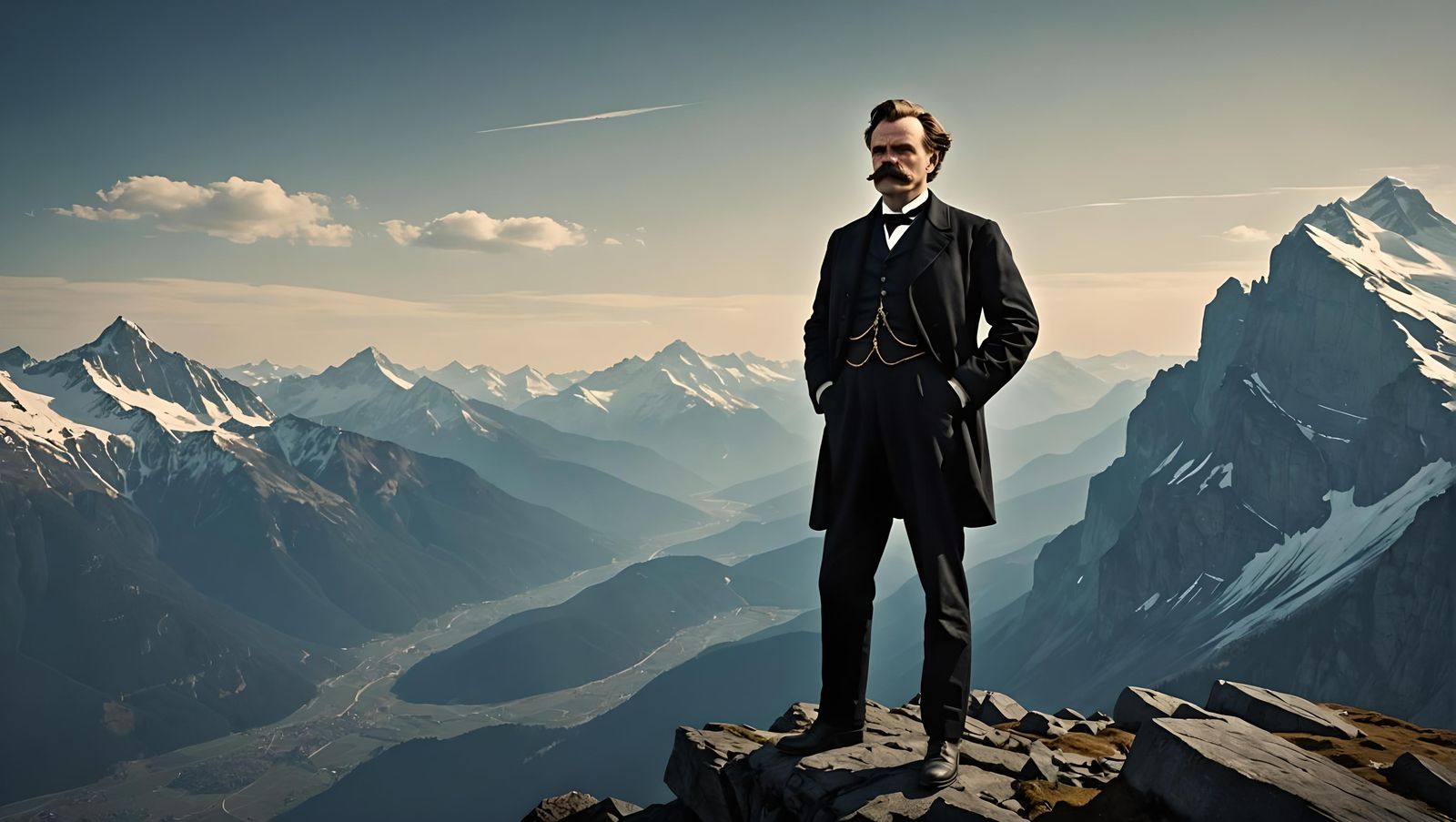 Man on Mountain Peak: Realistic Digital Art