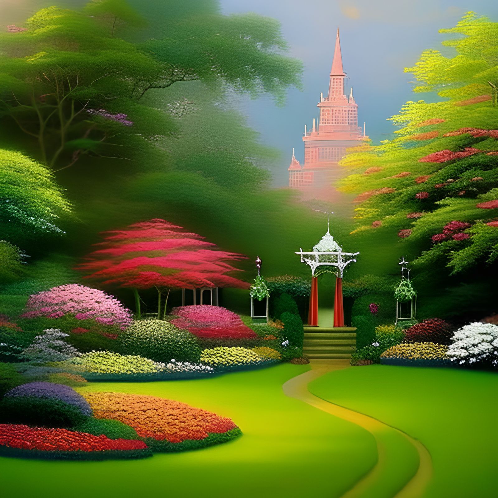 Lush Garden with Gazebo in Ethereal Fantasy Style