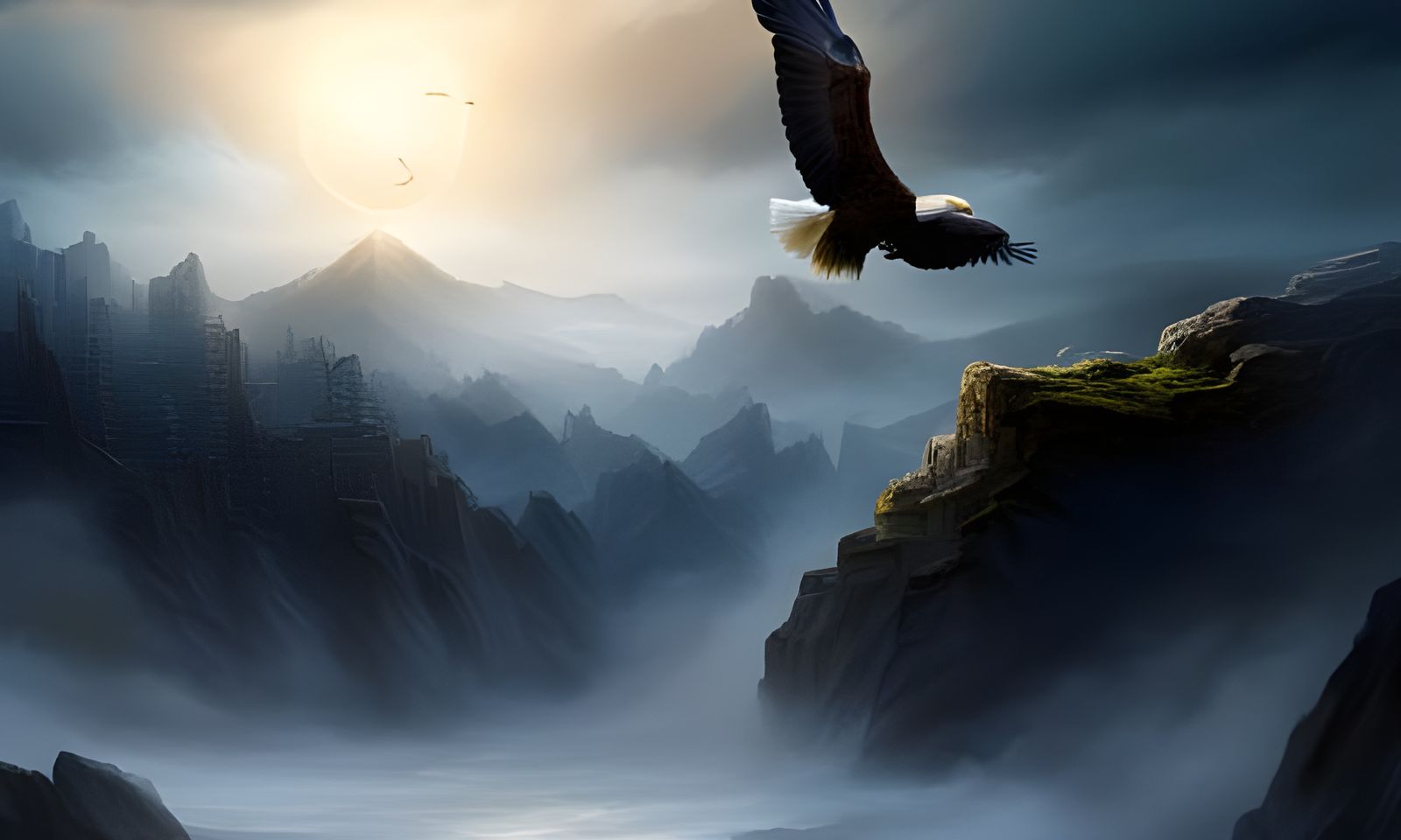 Epic Eagle Soaring at Twilight: Digital Matte Painting