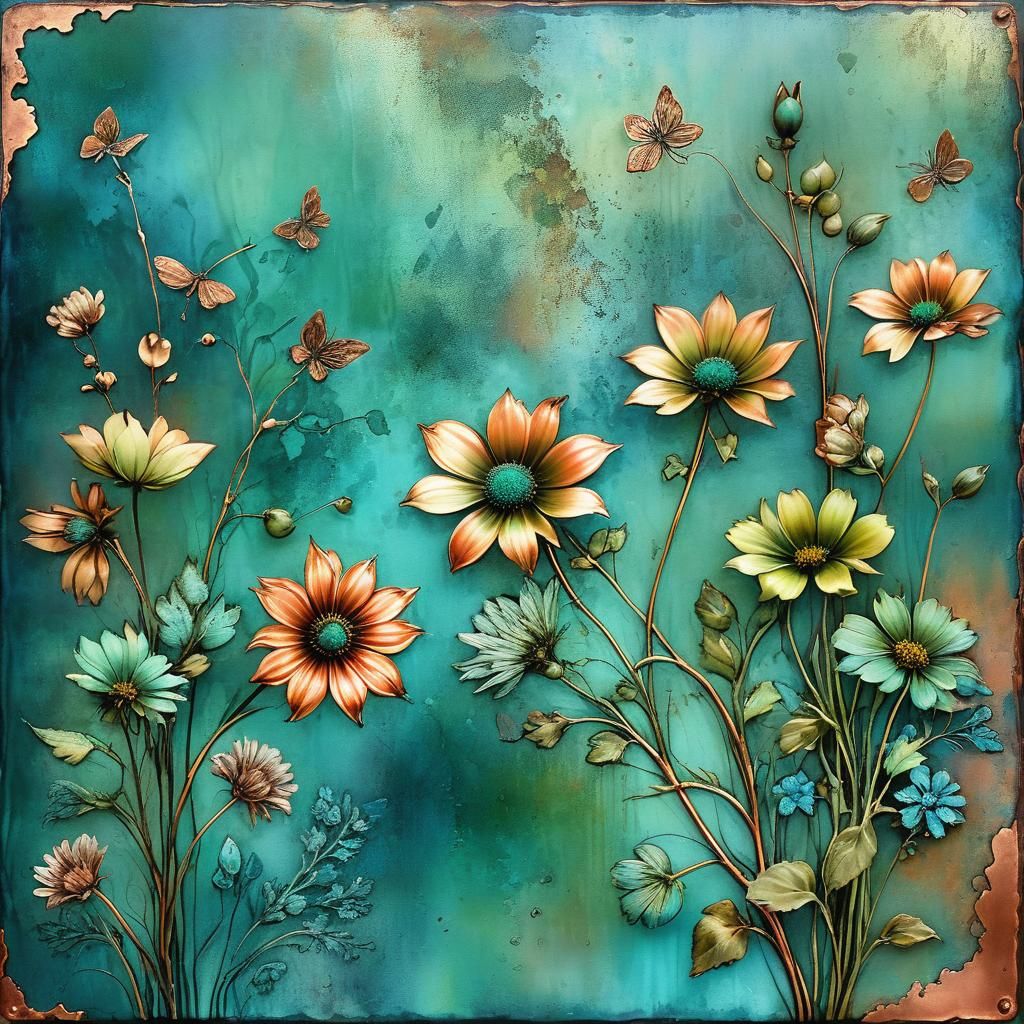 Blue-Green Patina with Flower Border