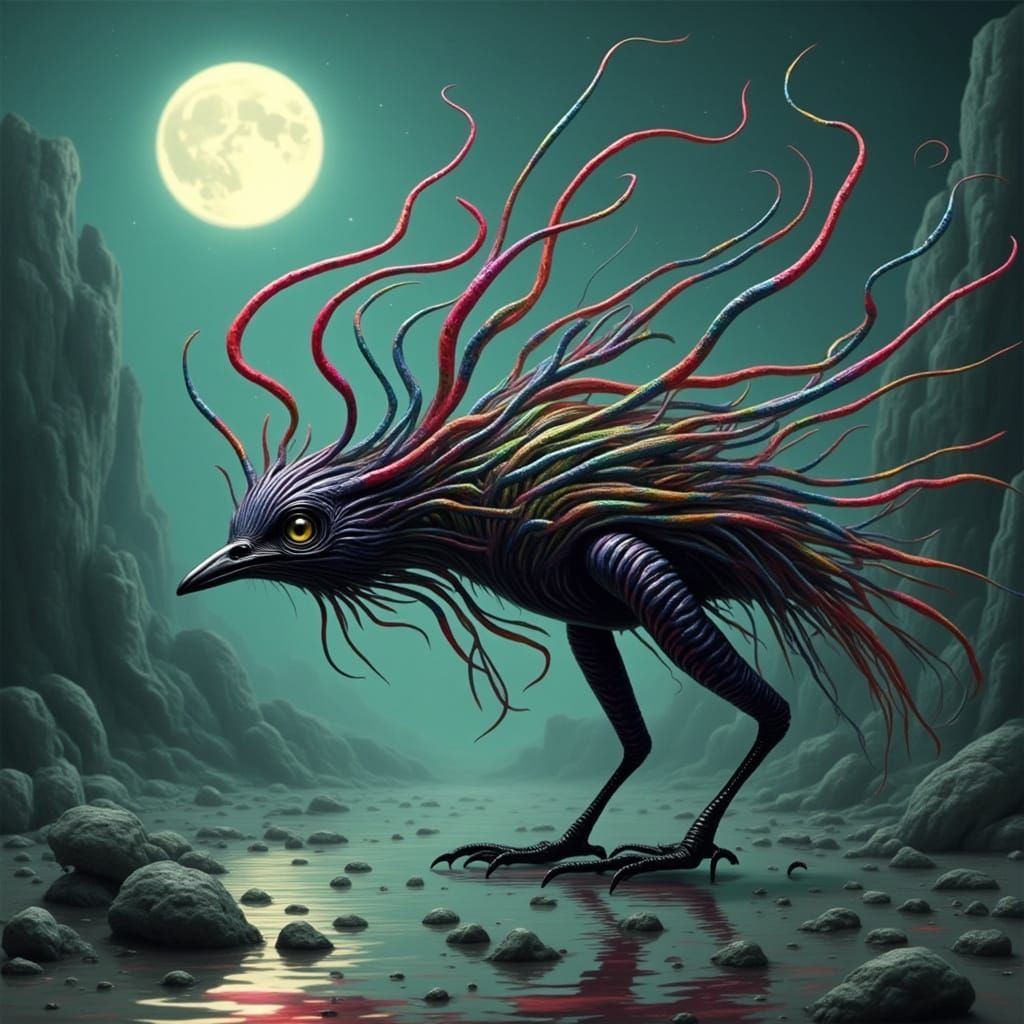 Bioluminescent Bird with Tentacular Rainbow Light