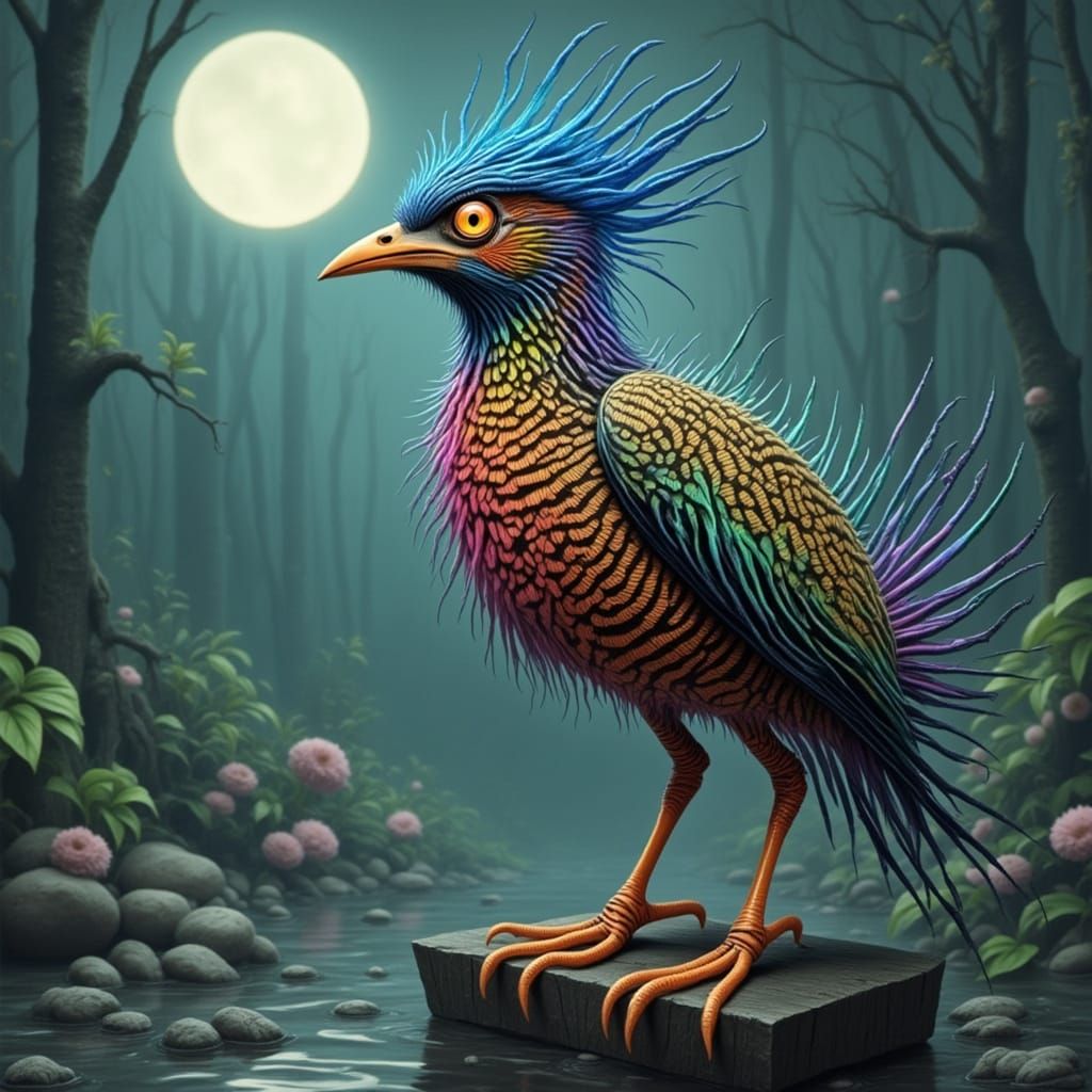 Surreal Bird Emitting Tentacular Rainbow Lights