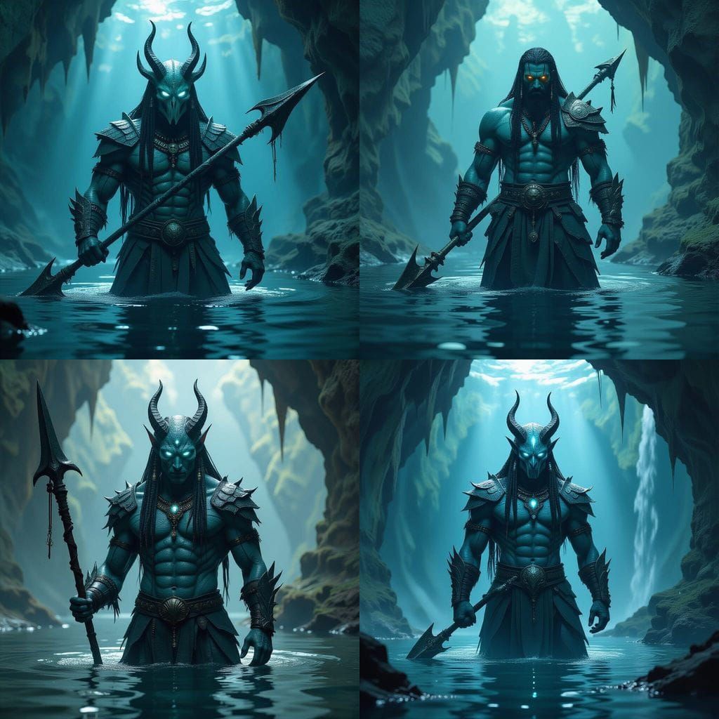 Abysskin Warrior Emerges from Bioluminescent Lake