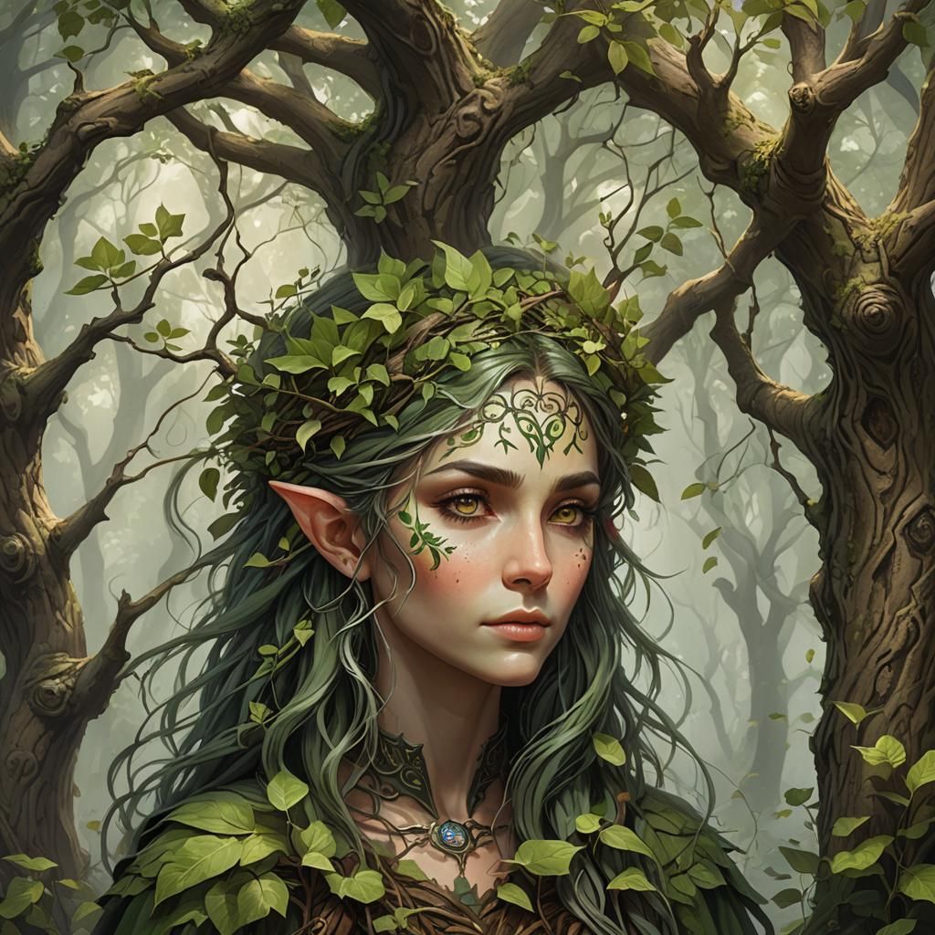Elf Druid's Enchanting Transformation Into a Tree