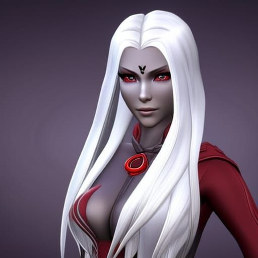 Hyperrealistic Woman with Gray Skin and Elf Ears