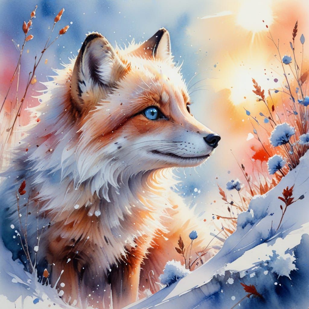 Arctic Fox Kit in Vibrant Watercolour Sunset