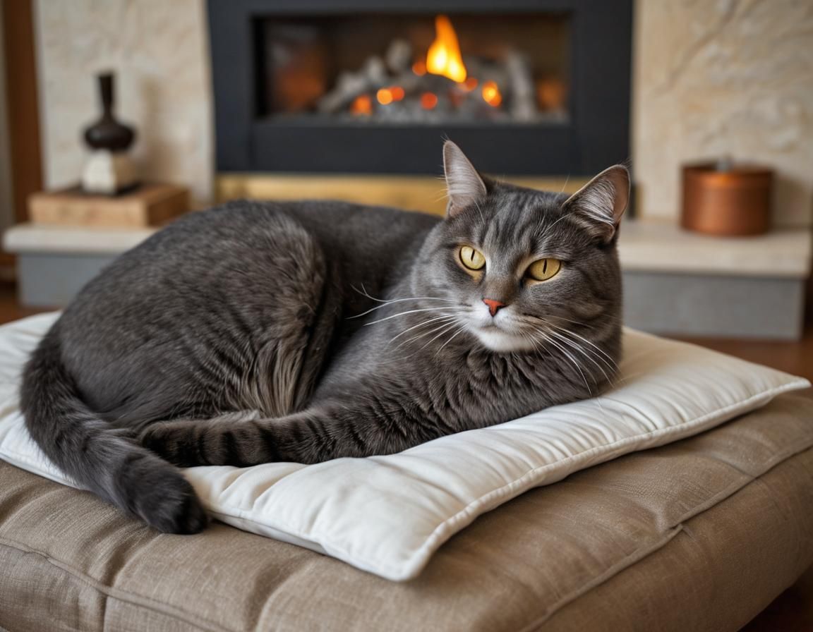 Sleeping Grey Cat with Golden Eyes