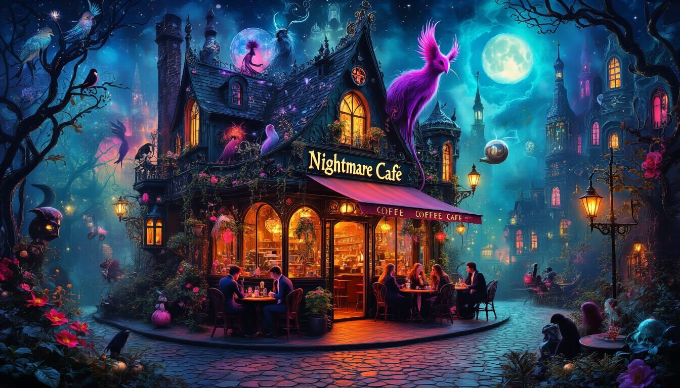 Magical Gothic Coffee Cafe With Creatures