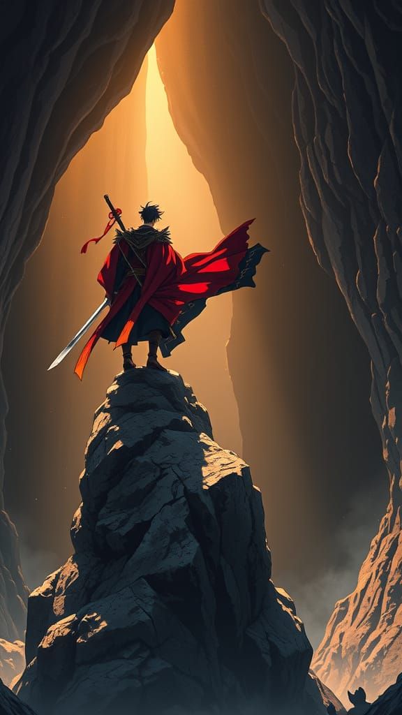 Anime Warrior Bids Farewell in Golden Cave