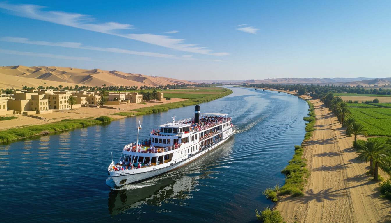 Nile River Cruise Ship in Documentary Photography Style