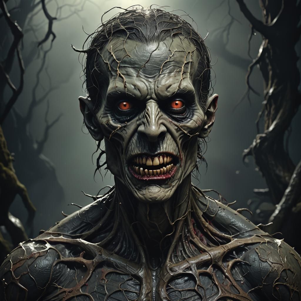 Macabre Creature in Dark Eerie Environment