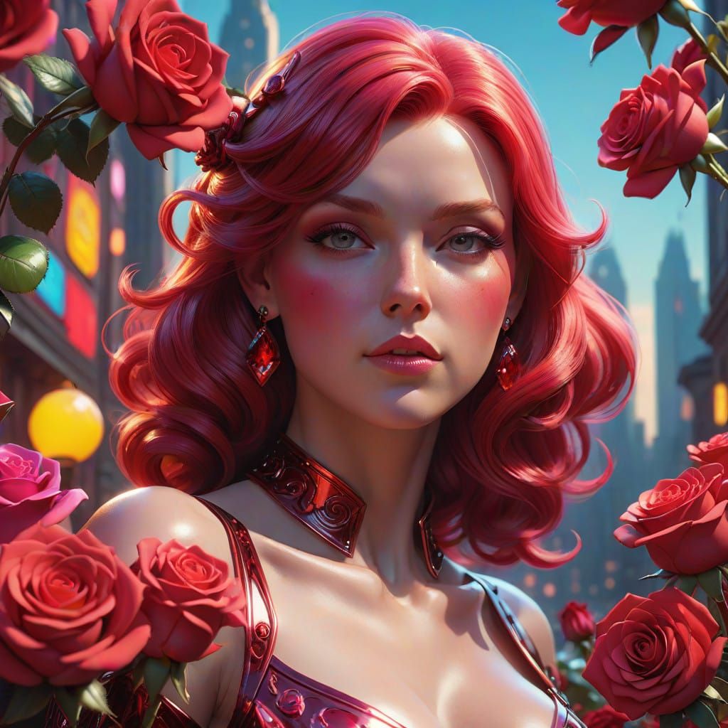 Vibrant Scarlet Beauty Amidst Whimsical Dreamscape