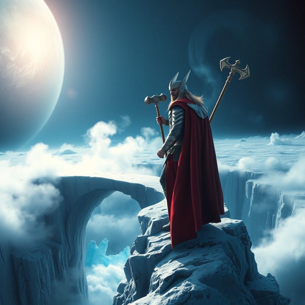Thor Standing Heroically on Neptune's Frozen Bridge