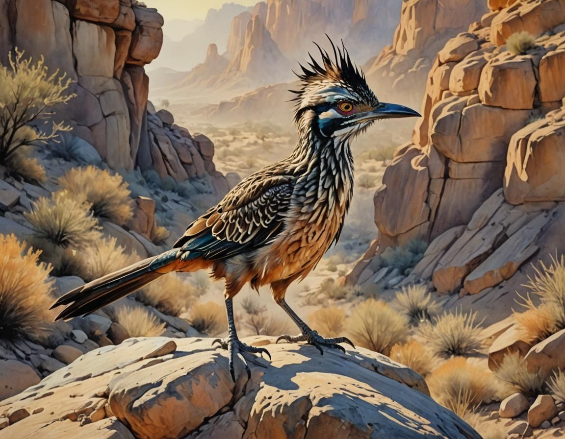 Roadrunner and Lizard in Vivid Watercolor