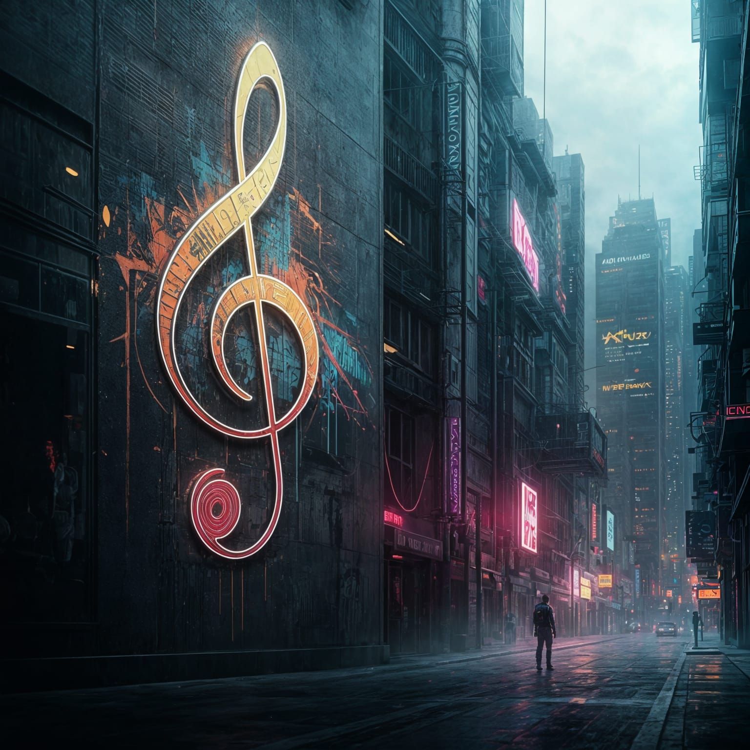 Musical Matrix in Cyberpunk Graffiti Art