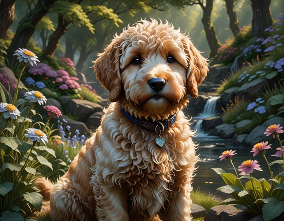 Dreamy Whimsical Landscape with a Golden Companion