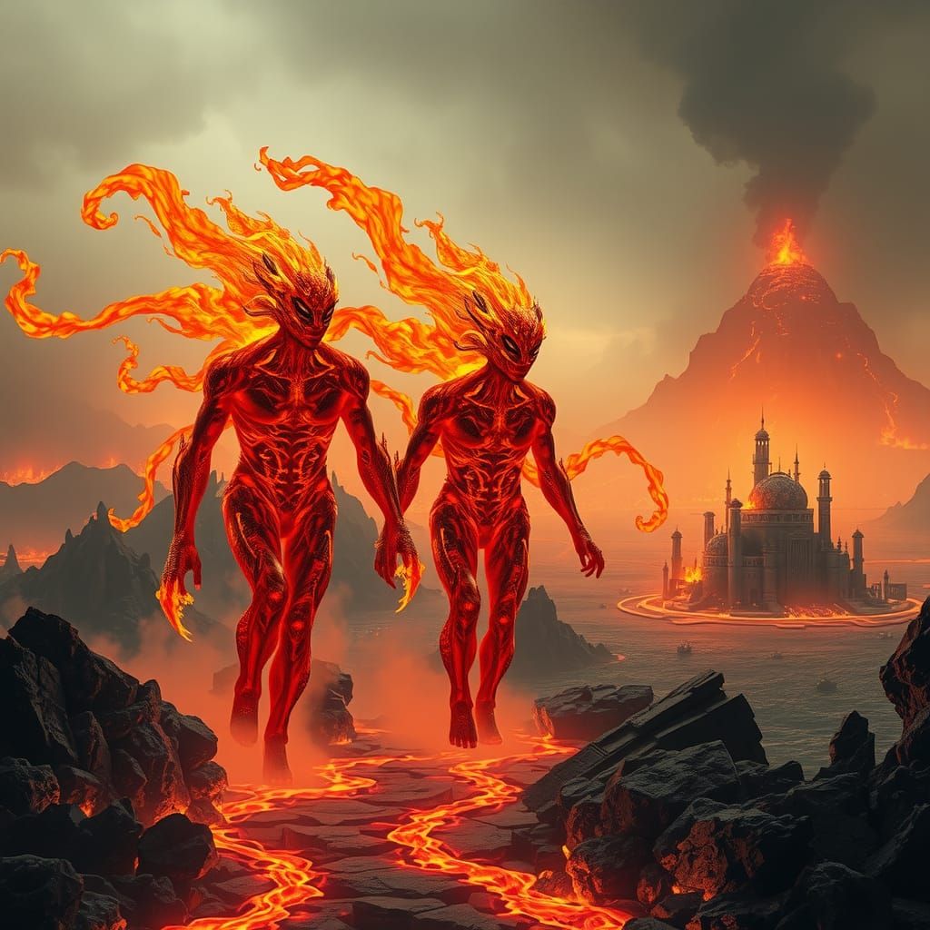 Fire Elementals in a Molten Lava World