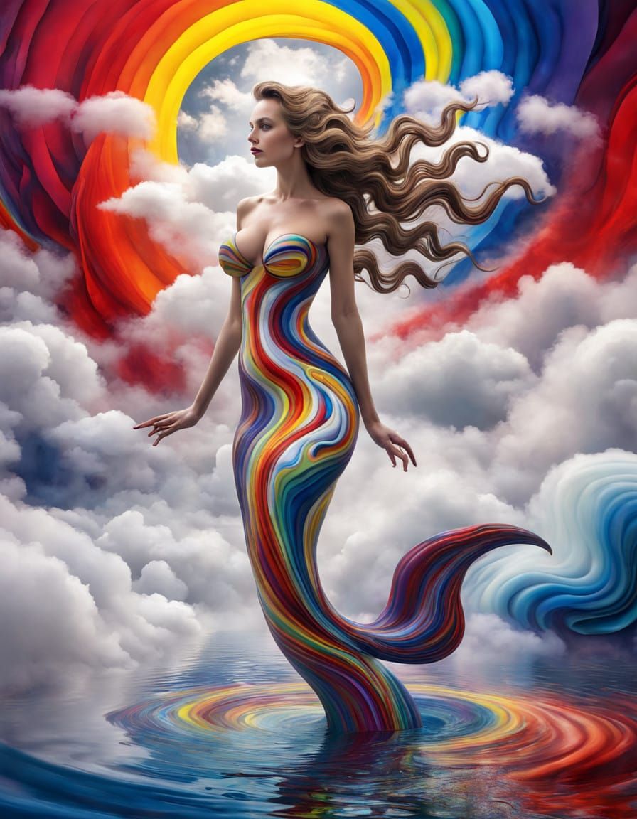 Gothic Mermaid Rises from Vibrant Non-Newtonian Lake in Cybe...