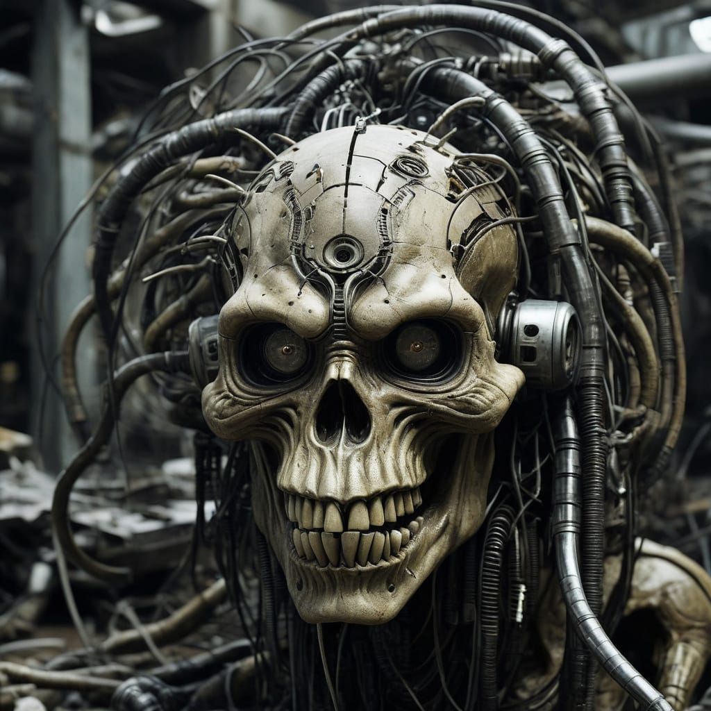 Discarded Biomechanical Monkey Head in Junkyard