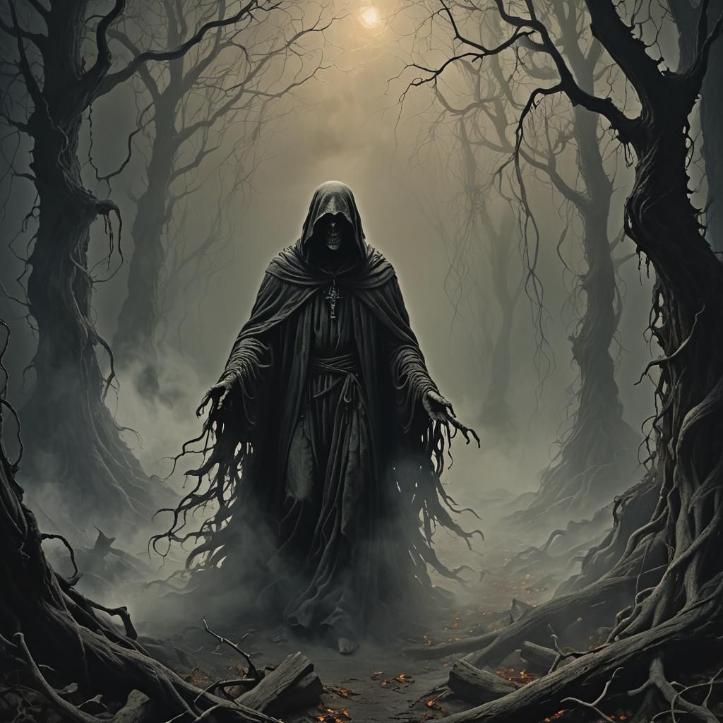Ghostly Figure Descends Into Dark Fantasy Abyss