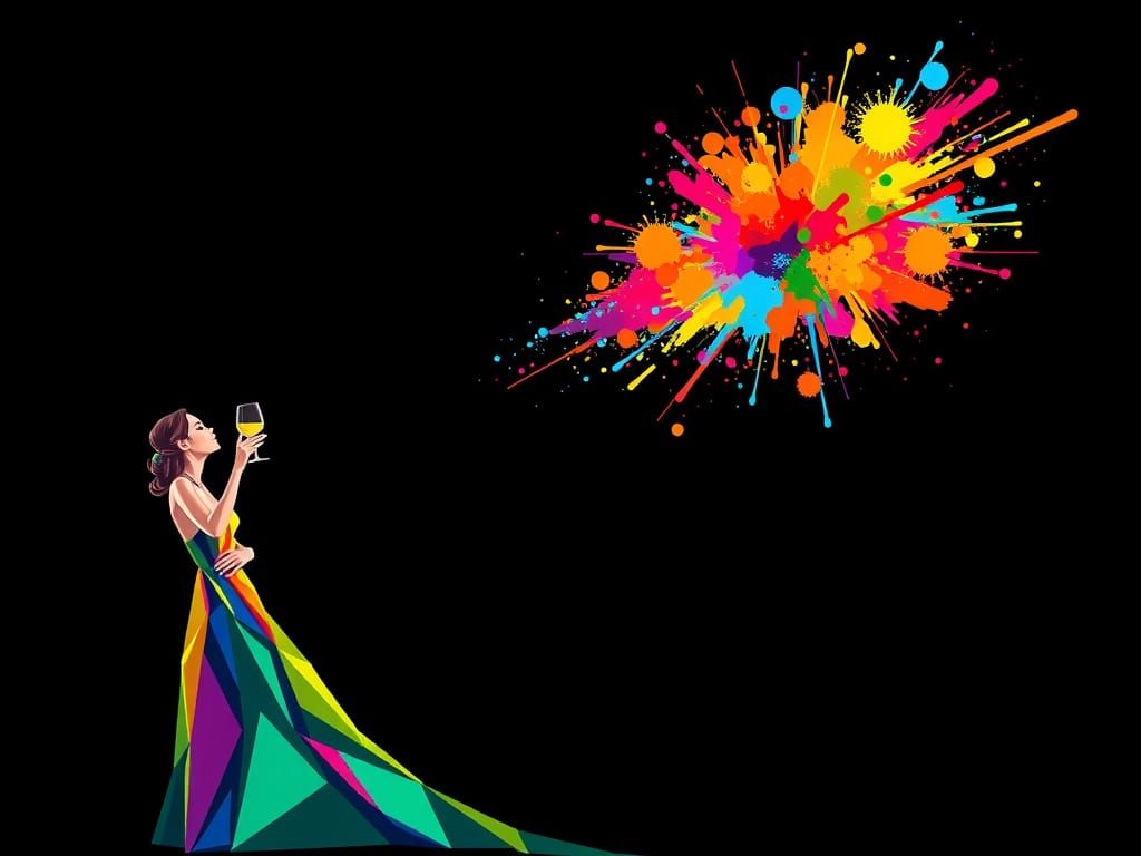 Vibrant Polygon Art of a Woman Enjoying a Colorful Explosion