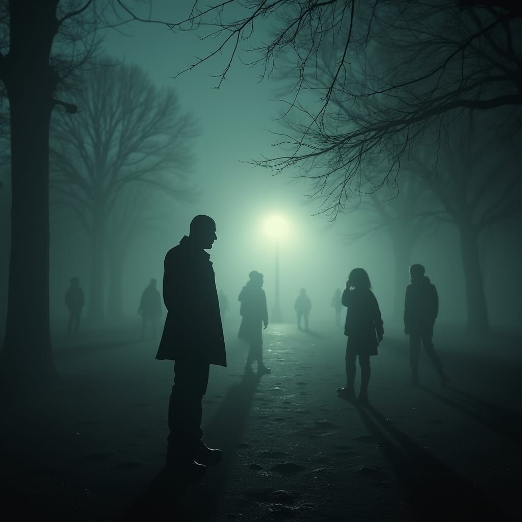 Mysterious Man in Foggy Teen Playground