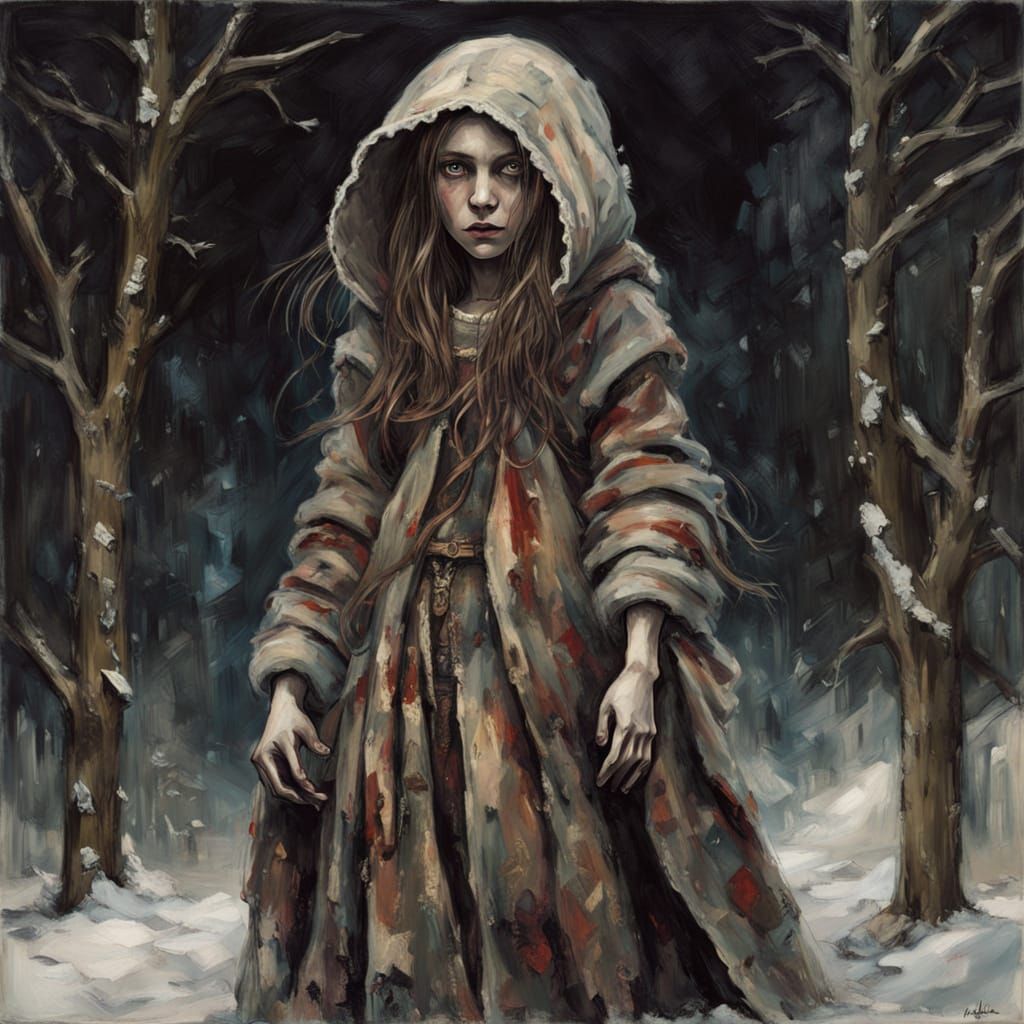 Sinister Nordic Fairy Doll in Snowy Landscape