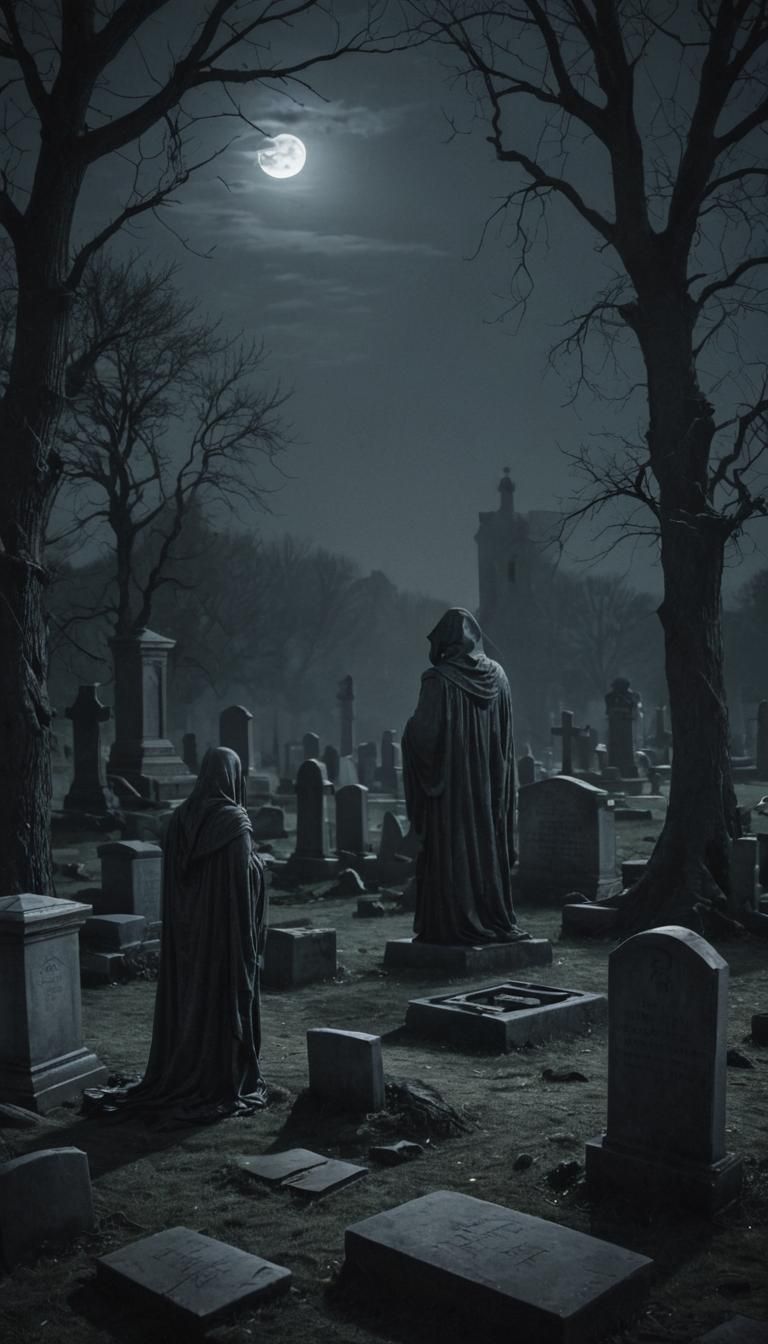 Graveyard Specter Under Silver Moonlight