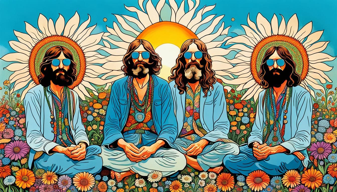 Psychedelic Hippies in a Flower Garden
