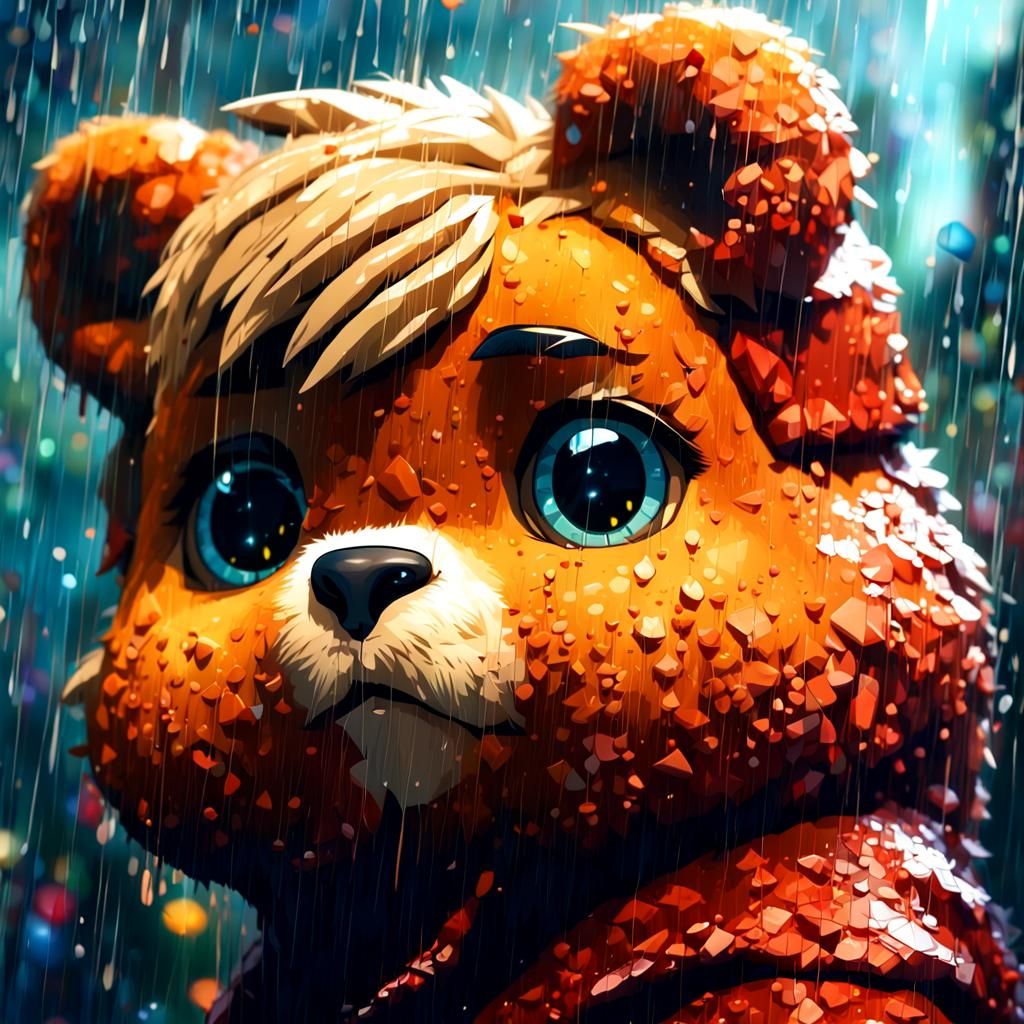 Chibi Teddy Ruxpin Portrait on Rainy Day