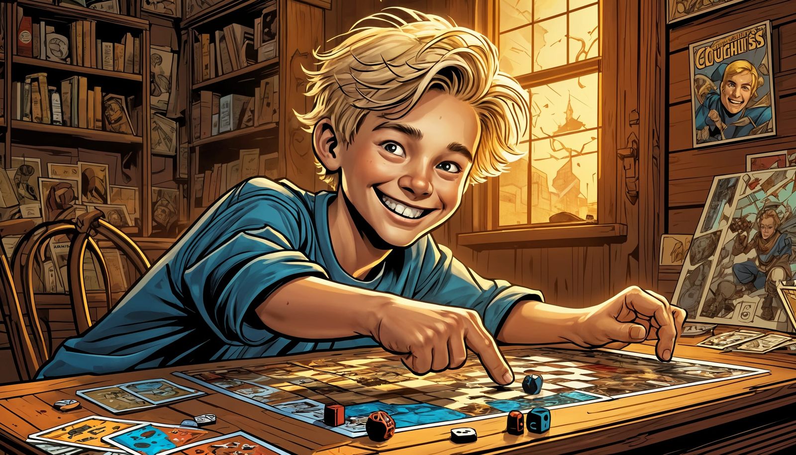 Boy Teaching Darth Vader Board Game, Comic Art